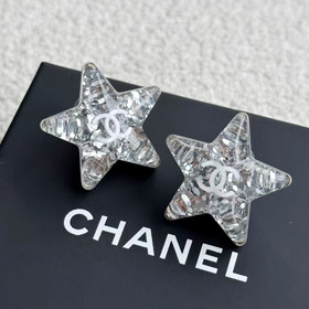 orecchini Chanel bianco doppio c argento paillette acrilico orecchini stella-3744