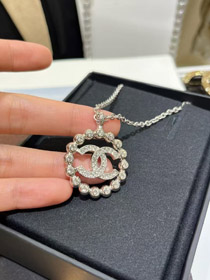 Chanel oro pieno diamante doppio C cavo rotondo collana-3748